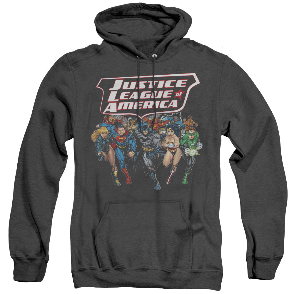 Jla - Charging Justice - Adult Heather Hoodie - Black