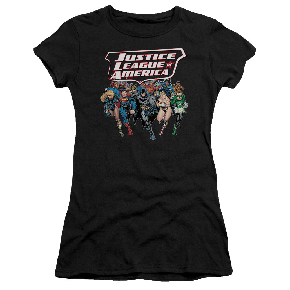 Jla - Charging Justice - Short Sleeve Junior Sheer - Black T-shirt