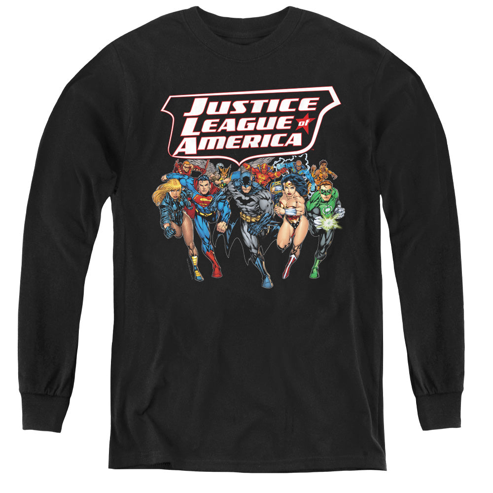 Jla - Charging Justice - Youth Long Sleeve Tee - Black