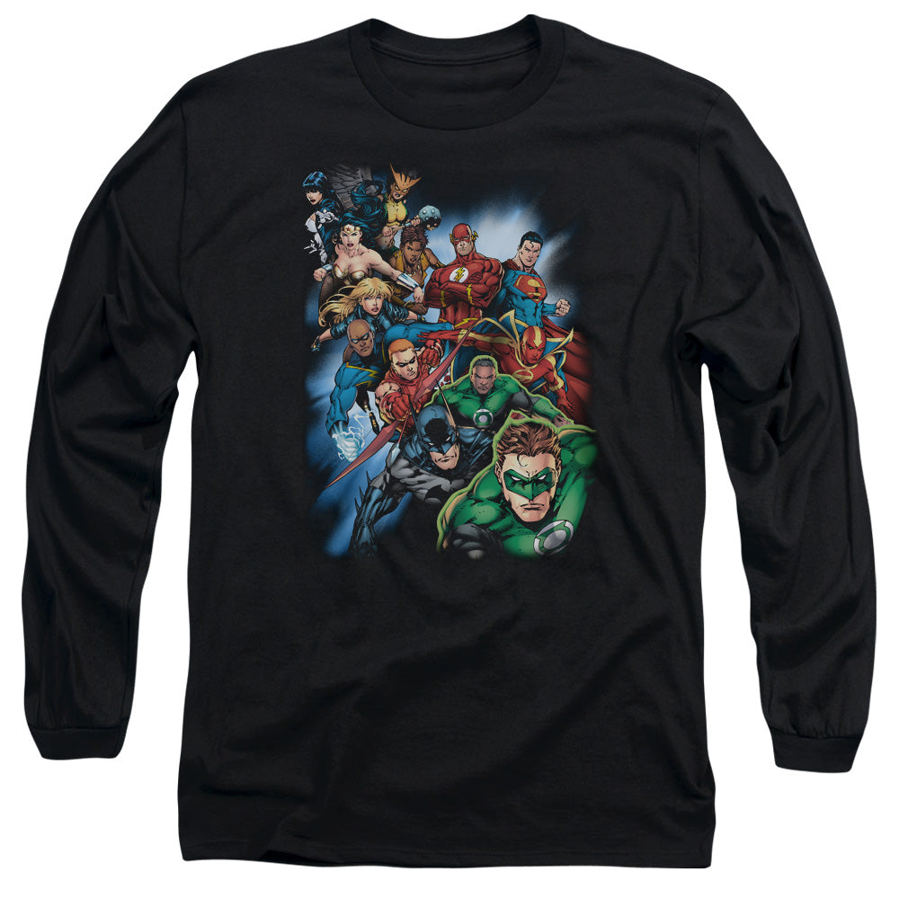 Jla - Heroes Unite - Long Sleeve Adult 18/1 - Black T-shirt