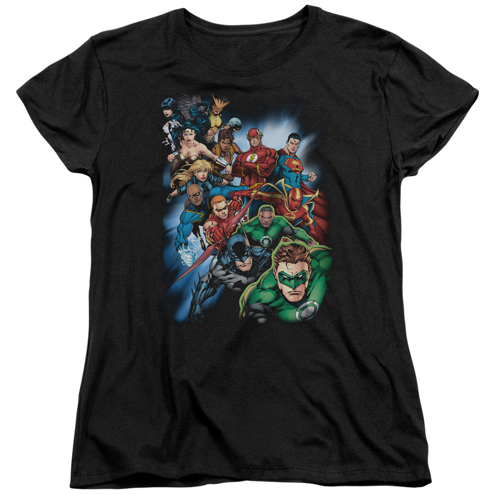 Jla - Heroes Unite - Short Sleeve Womens Tee - Black T-shirt