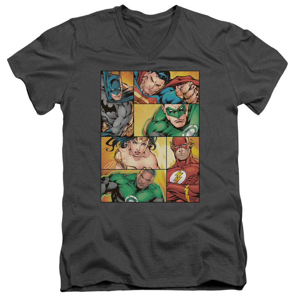 Jla - Hero Boxes - Short Sleeve Adult V-neck - Charcoal T-shirt