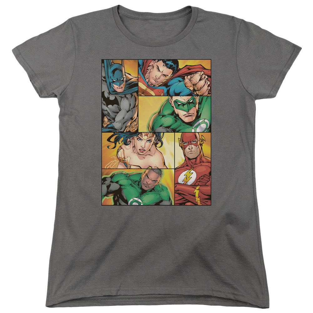 Jla - Hero Boxes - Short Sleeve Womens Tee - Charcoal T-shirt