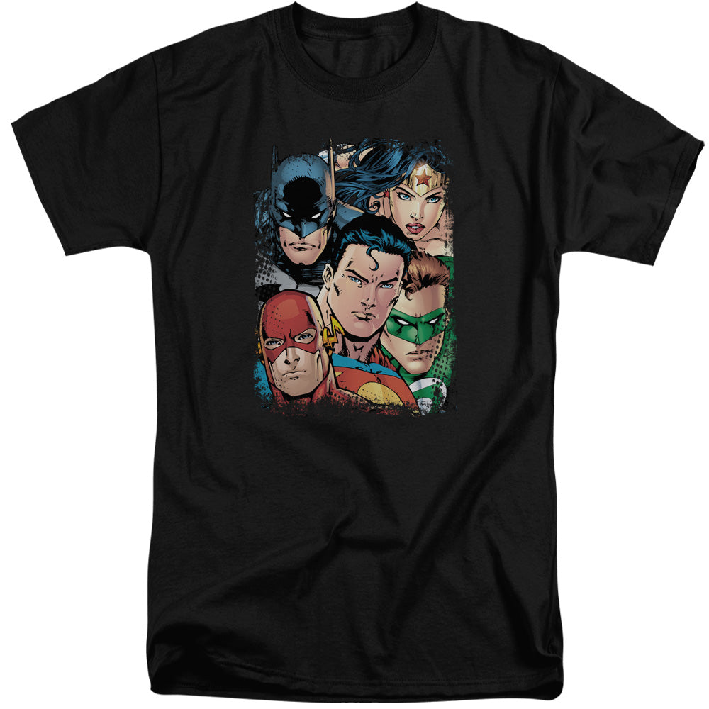 Jla - Up Close And Personal - Short Sleeve Adult Tall - Black T-shirt