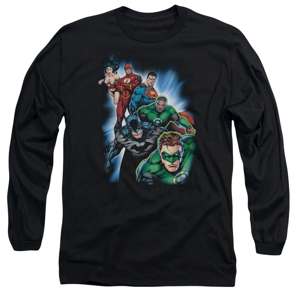 Jla - Heroes Unite - Long Sleeve Adult 18/1 - Black T-shirt
