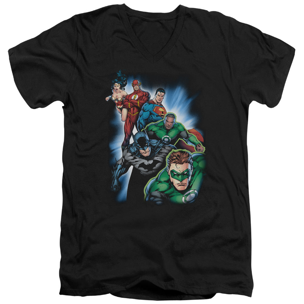 JLA HEROES UNITE - S/S ADULT V-NECK - BLACK T-Shirt