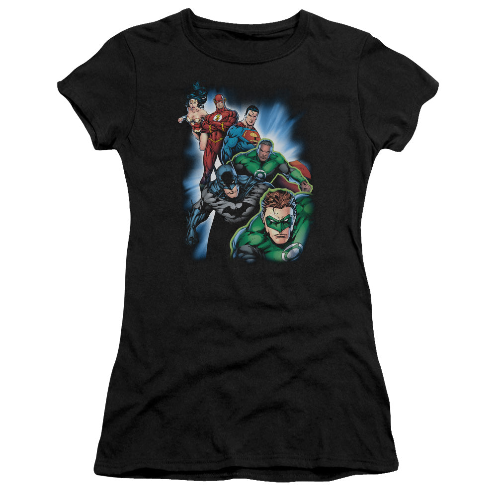 Jla - Heroes Unite - Short Sleeve Junior Sheer - Black T-shirt