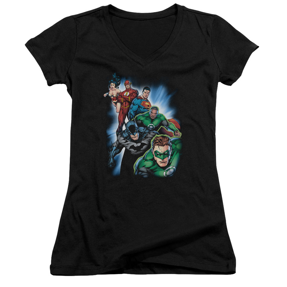 Jla - Heroes Unite - Junior V-neck - Black