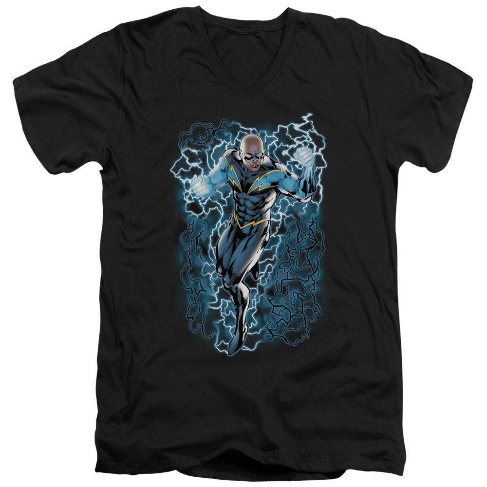 Jla - Black Lightning Bolts - Short Sleeve Adult V-neck - Black T-shirt