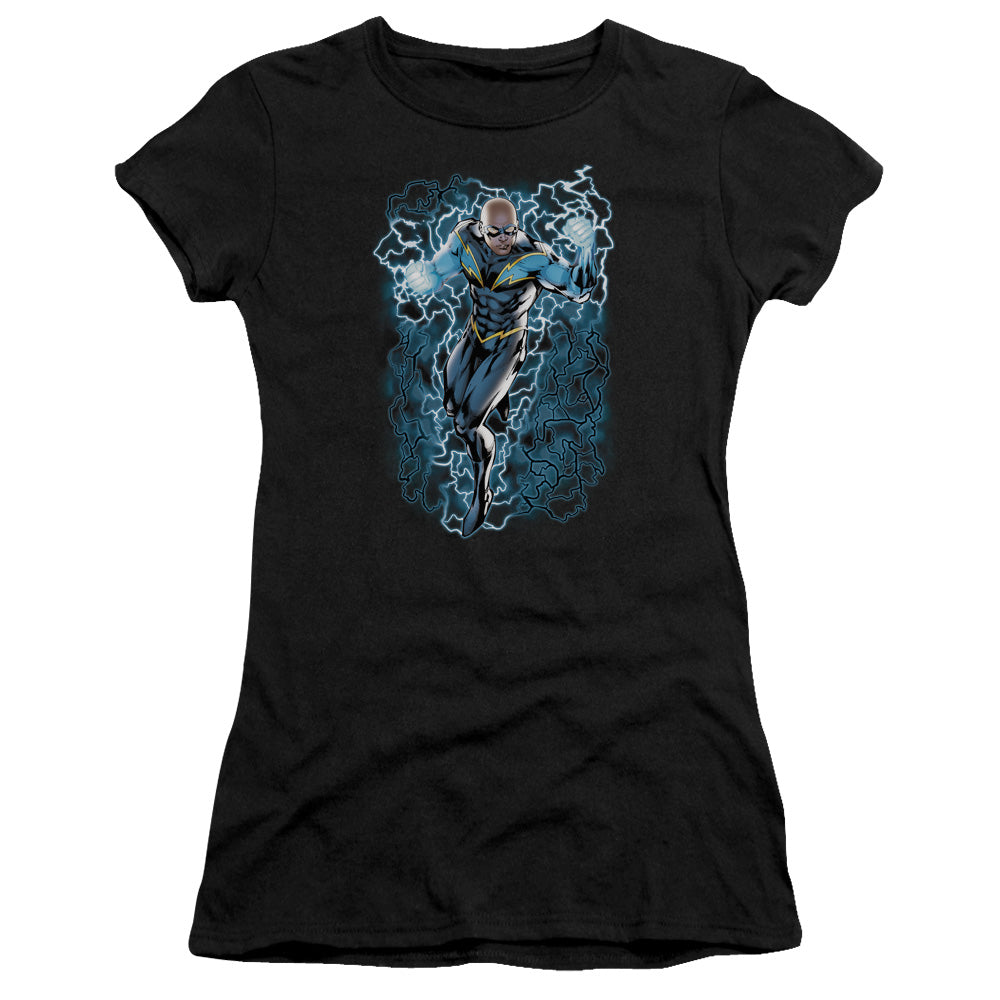 Jla - Black Lightning Bolts - Short Sleeve Junior Sheer - Black T-shirt