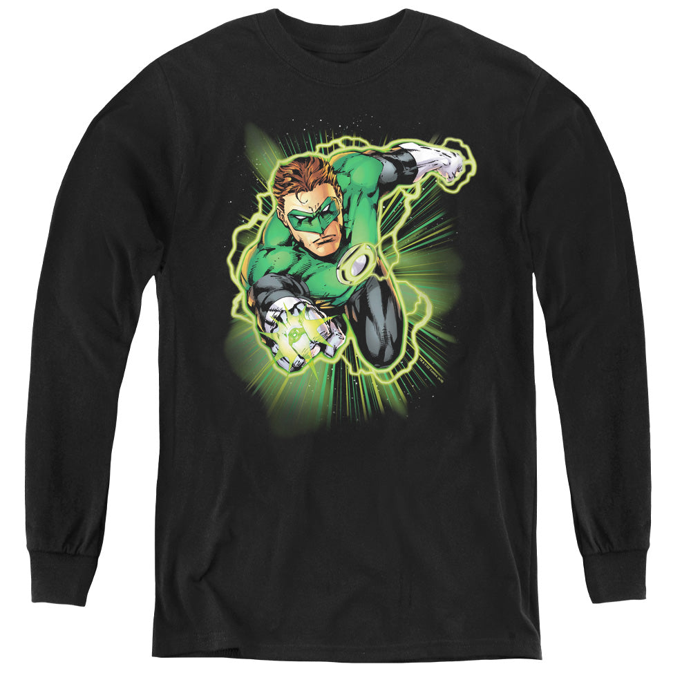 Jla - Green Lantern Energy - Youth Long Sleeve Tee - Black