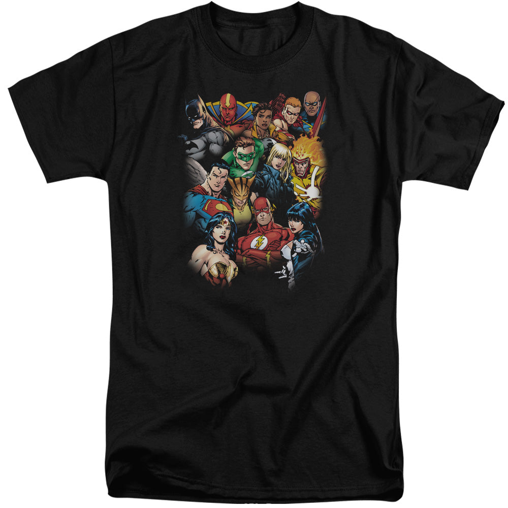 Jla - The Leagues All Here - Short Sleeve Adult Tall - Black T-shirt