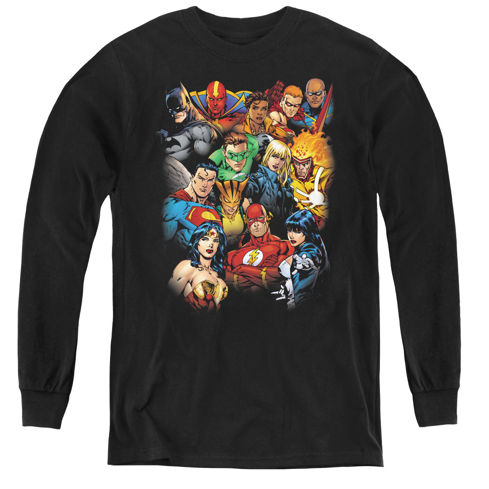 Jla - The Leagues All Here - Youth Long Sleeve Tee - Black