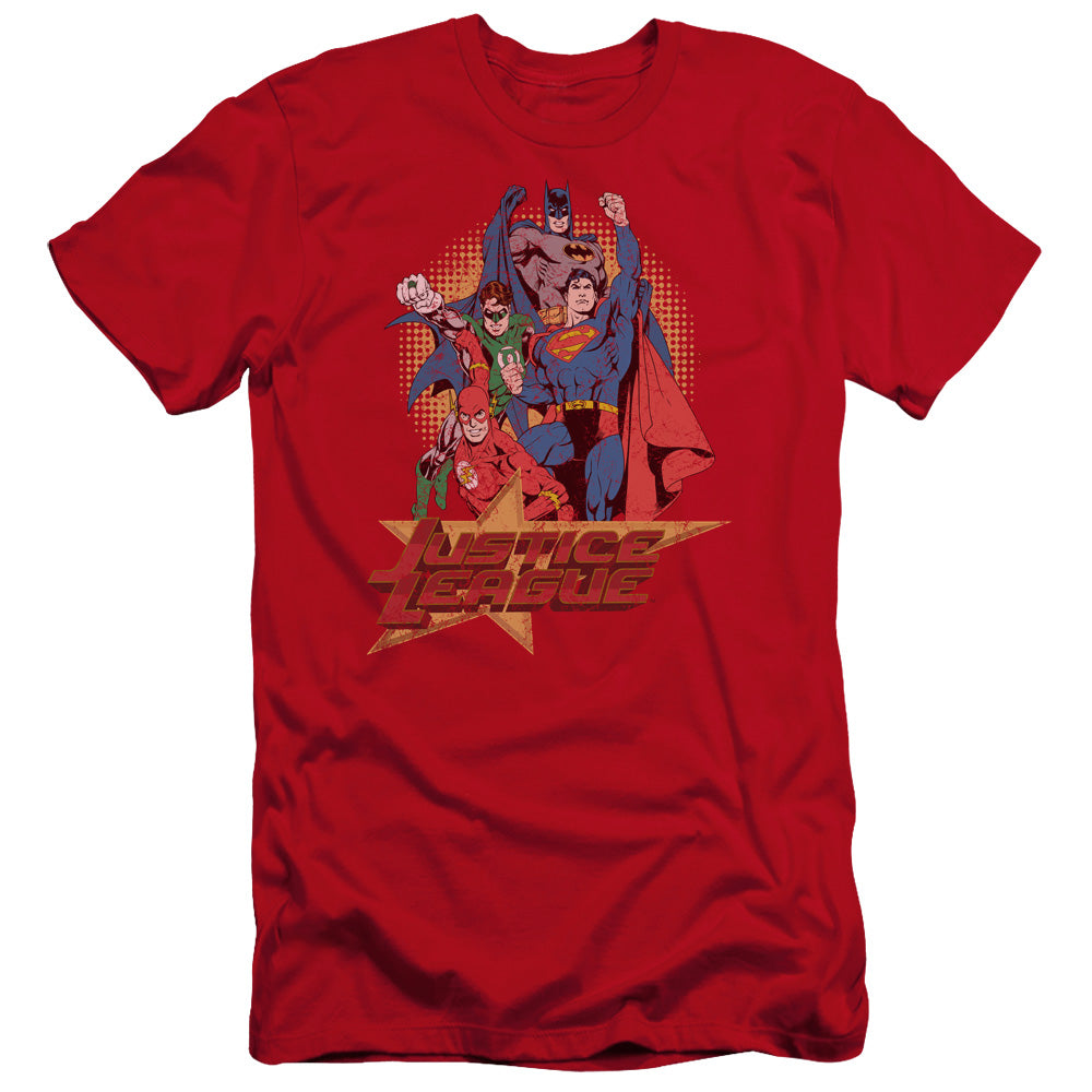 Jla - Raise Your Fist-premuim Canvas Adult Slim Fit 30/1 - Red