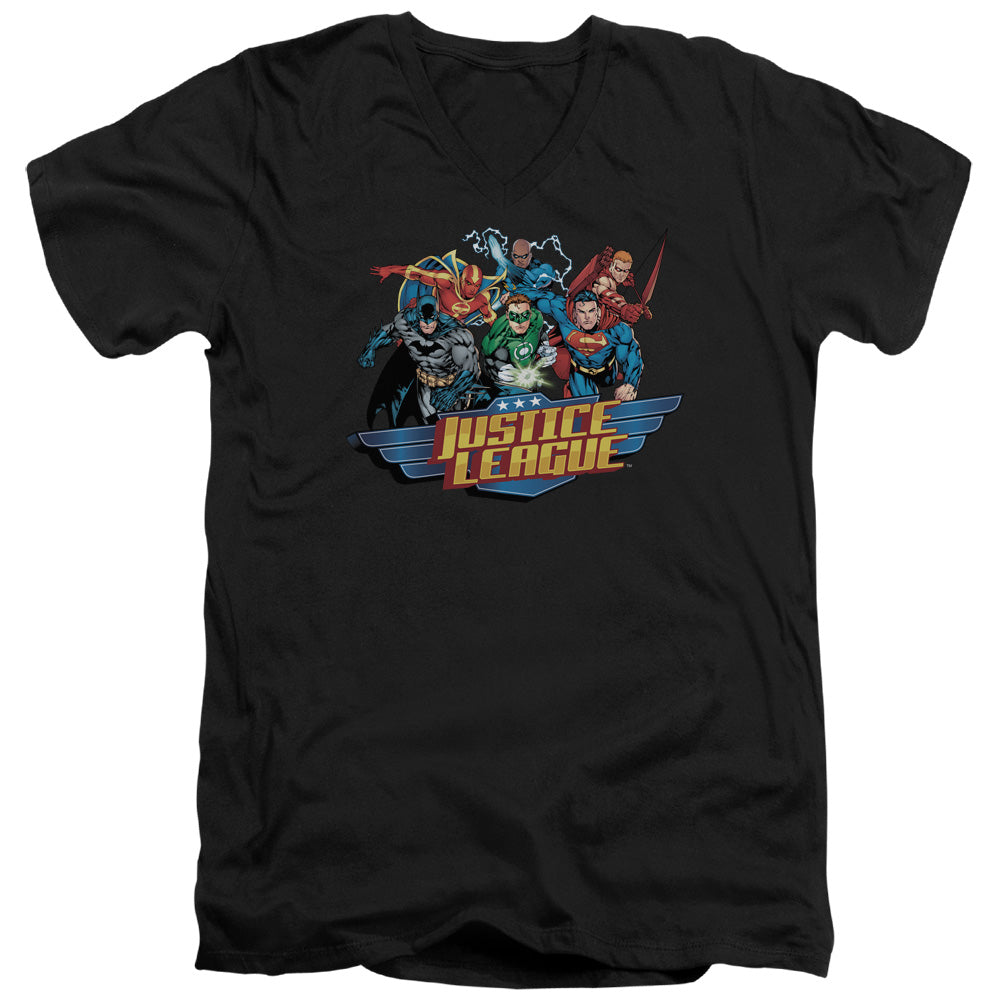 Jla - Ready To Fight - Short Sleeve Adult V-neck - Black T-shirt