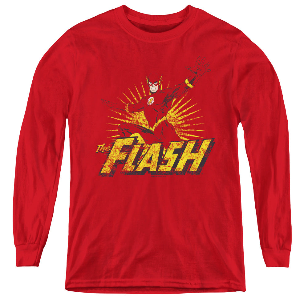 Jla - Flash Rough Distress - Youth Long Sleeve Tee - Red
