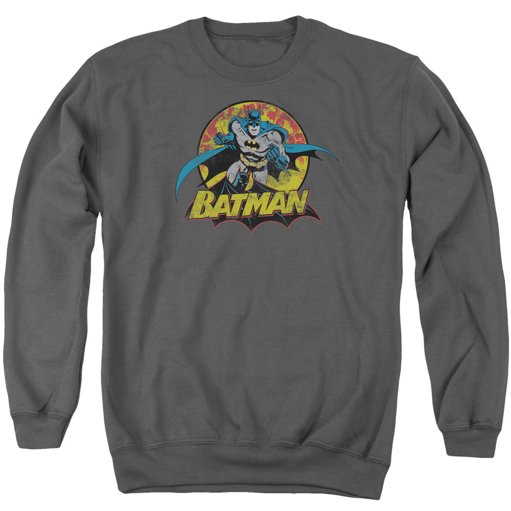 Jla - Batman Rough Distress - Adult Crewneck Sweatshirt - Charcoal