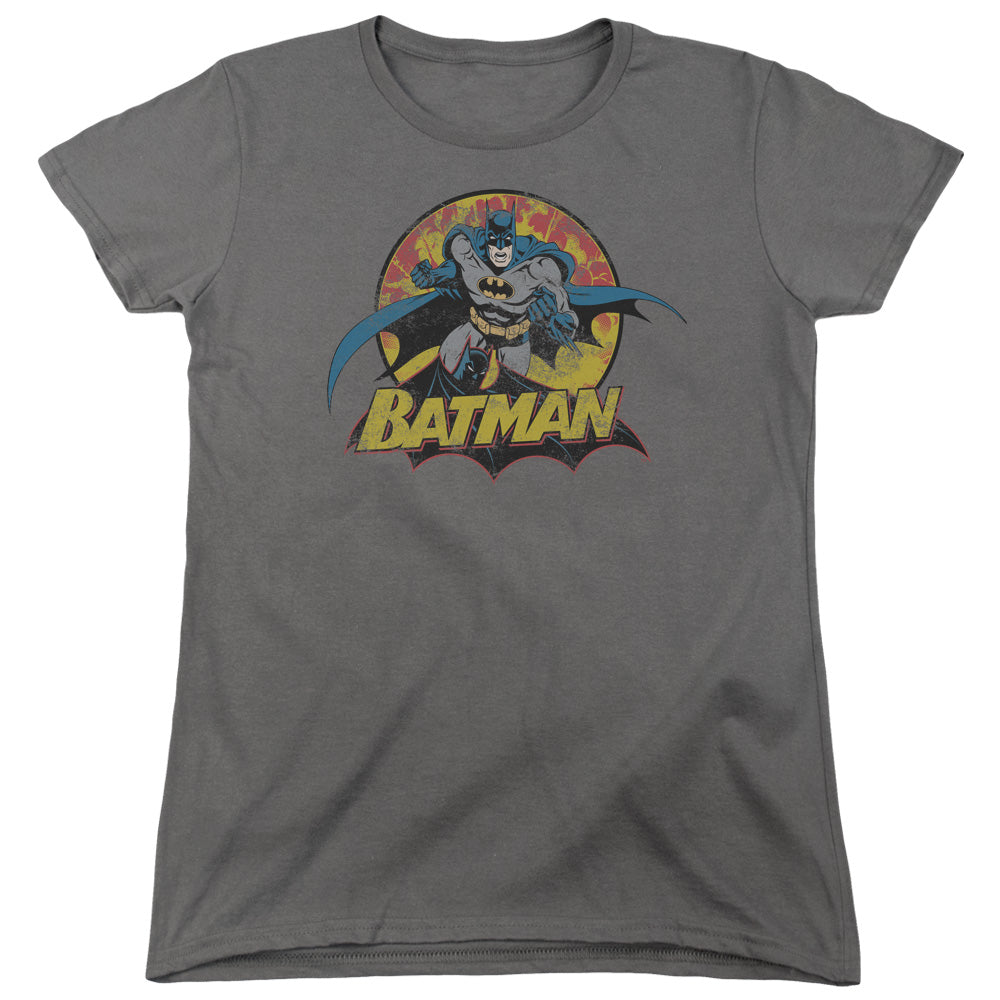 Jla - Batman Rough Distress - Short Sleeve Womens Tee - Charcoal T-shirt