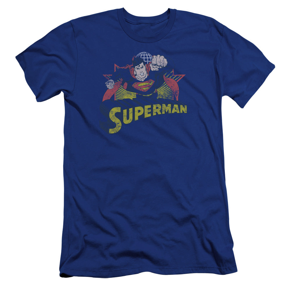 Jla - Superman Rough Distress-premuim Canvas Adult Slim Fit 30/1 - Royal Blue