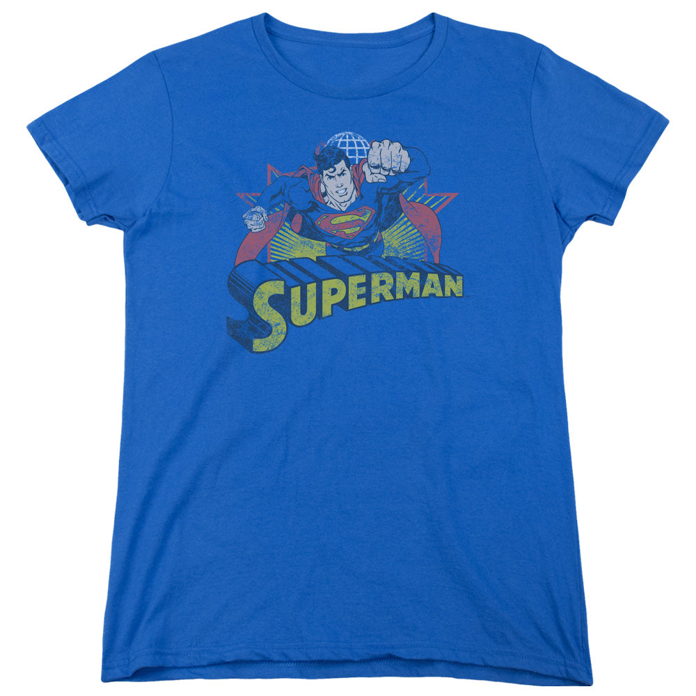 Jla - Superman Rough Distress - Short Sleeve Womens Tee - Royal Blue T-shirt