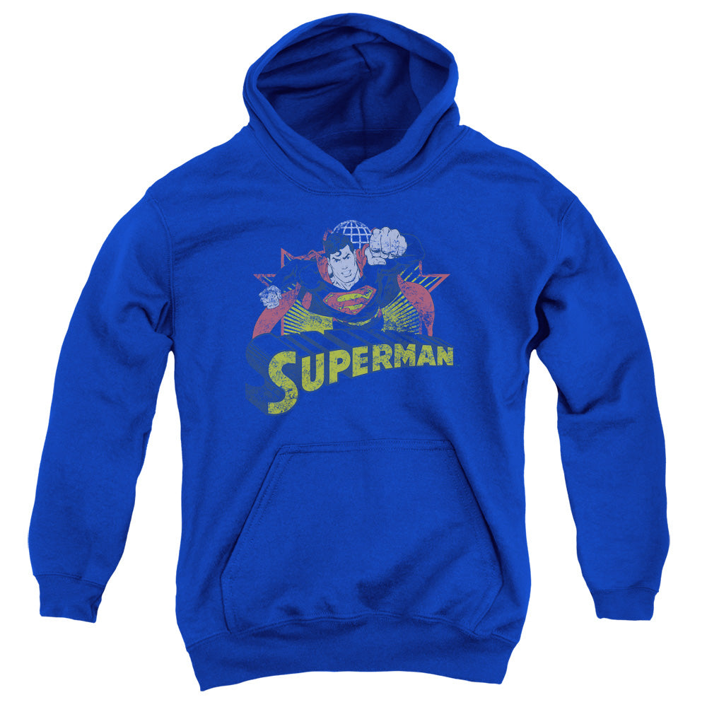 Jla - Superman Rough Distress - Youth Pull-over Hoodie - Royal