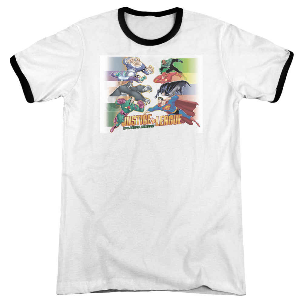 Jla - Evildoers Beware - Adult Ringer - White/black