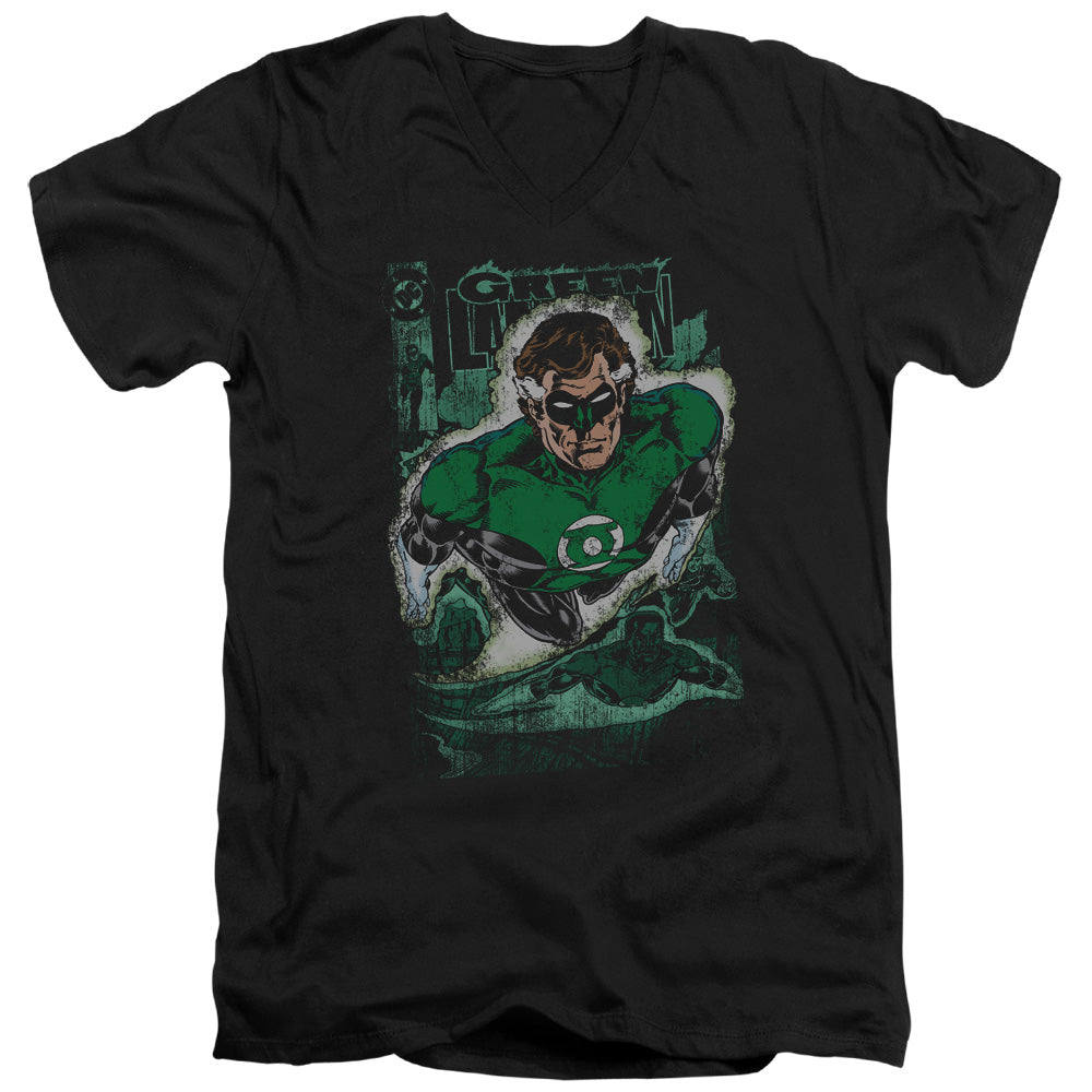 Jla - Green Lantern #1 Distress - Short Sleeve Adult V-neck - Black T-shirt