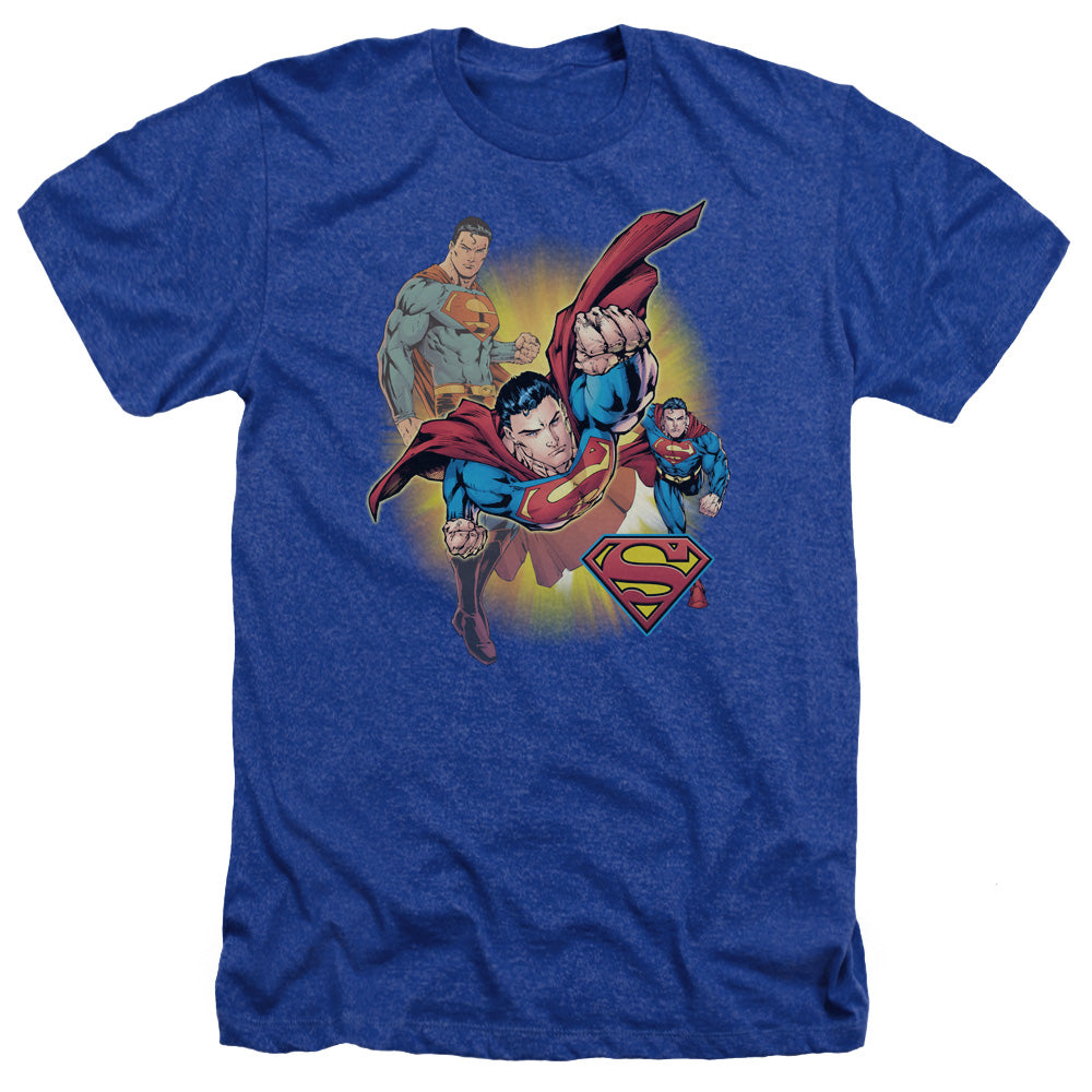 Jla - Superman Collage - Adult Heather - Royal Blue
