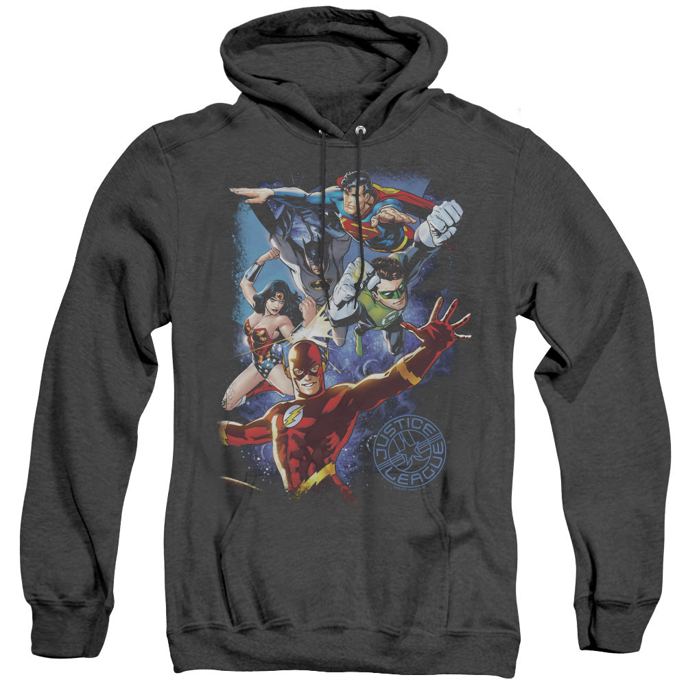 Jla Galactic Attack Color - Adult Heather Hoodie - Black