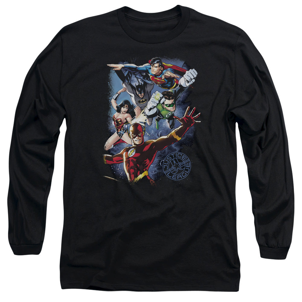 Jla - Galactic Attack Color - Long Sleeve Adult 18/1 - Black T-shirt