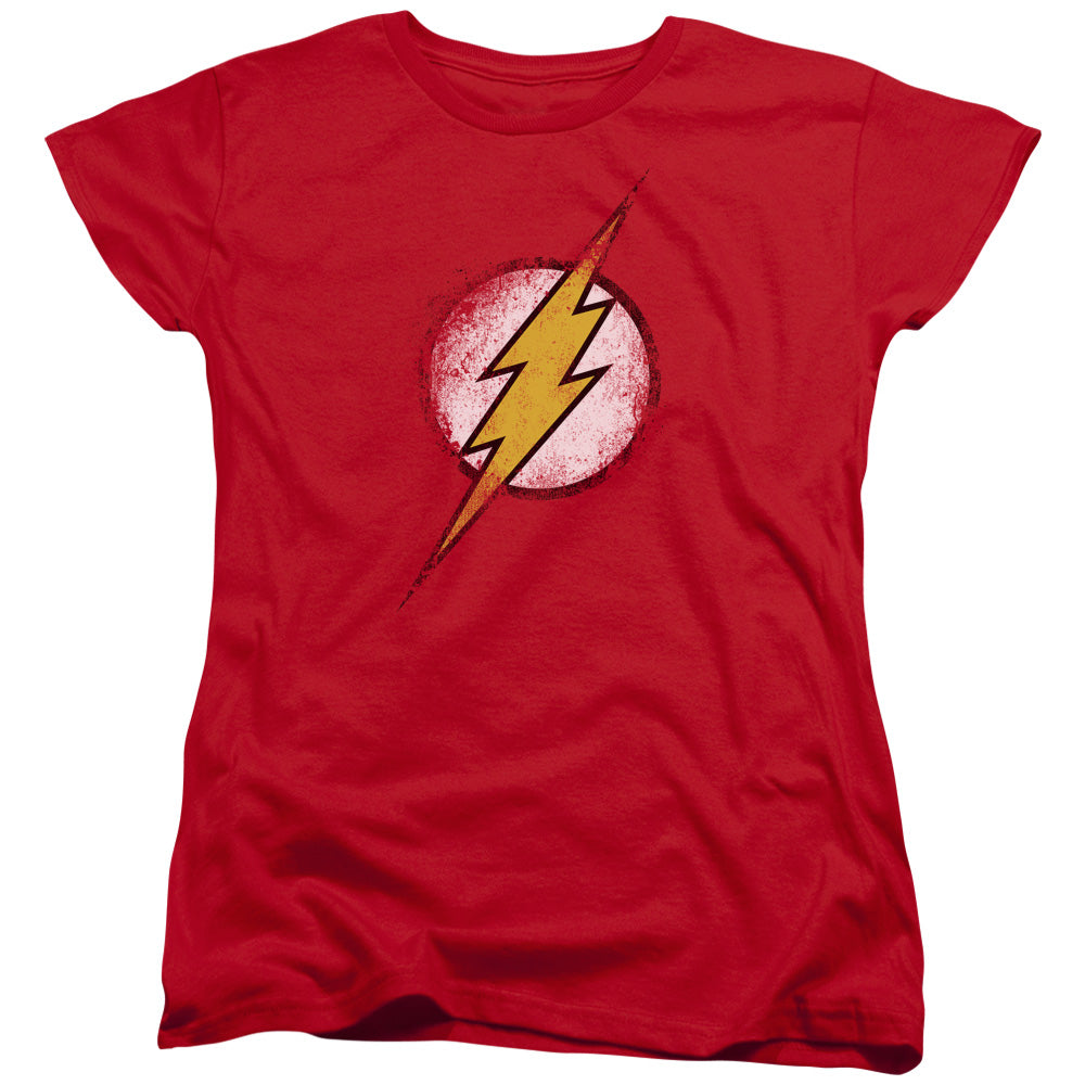 Jla - Destroyed Flash Logo - Short Sleeve Womens Tee - Red T-shirt