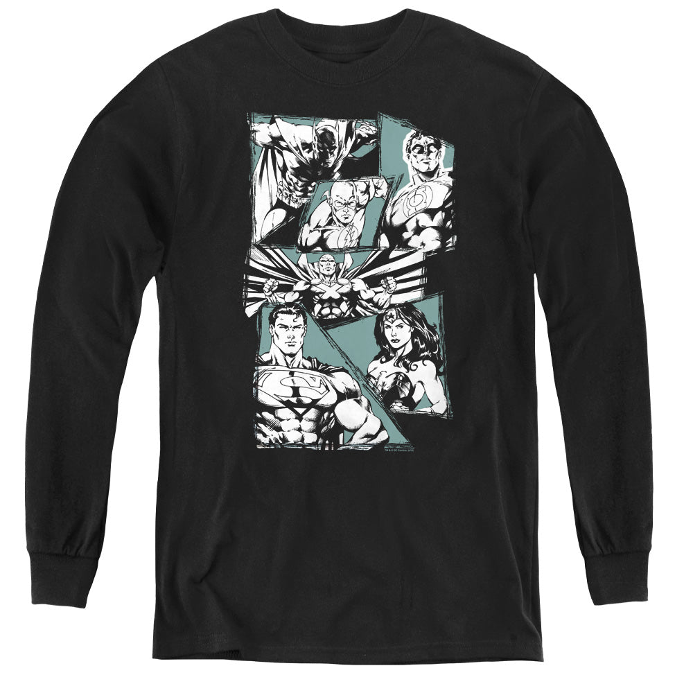 Jla - A Mighty League - Youth Long Sleeve Tee - Black
