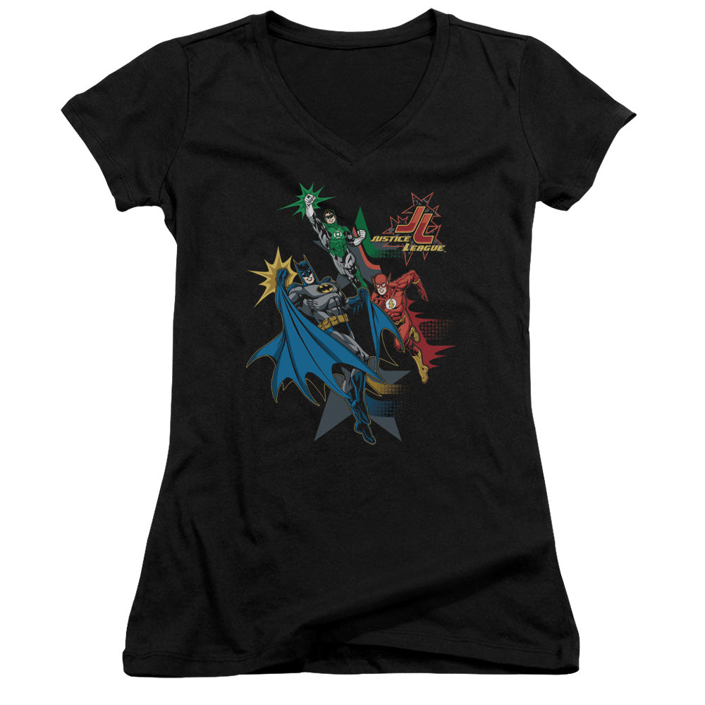 Jla Action Stars - Junior V-neck - Black
