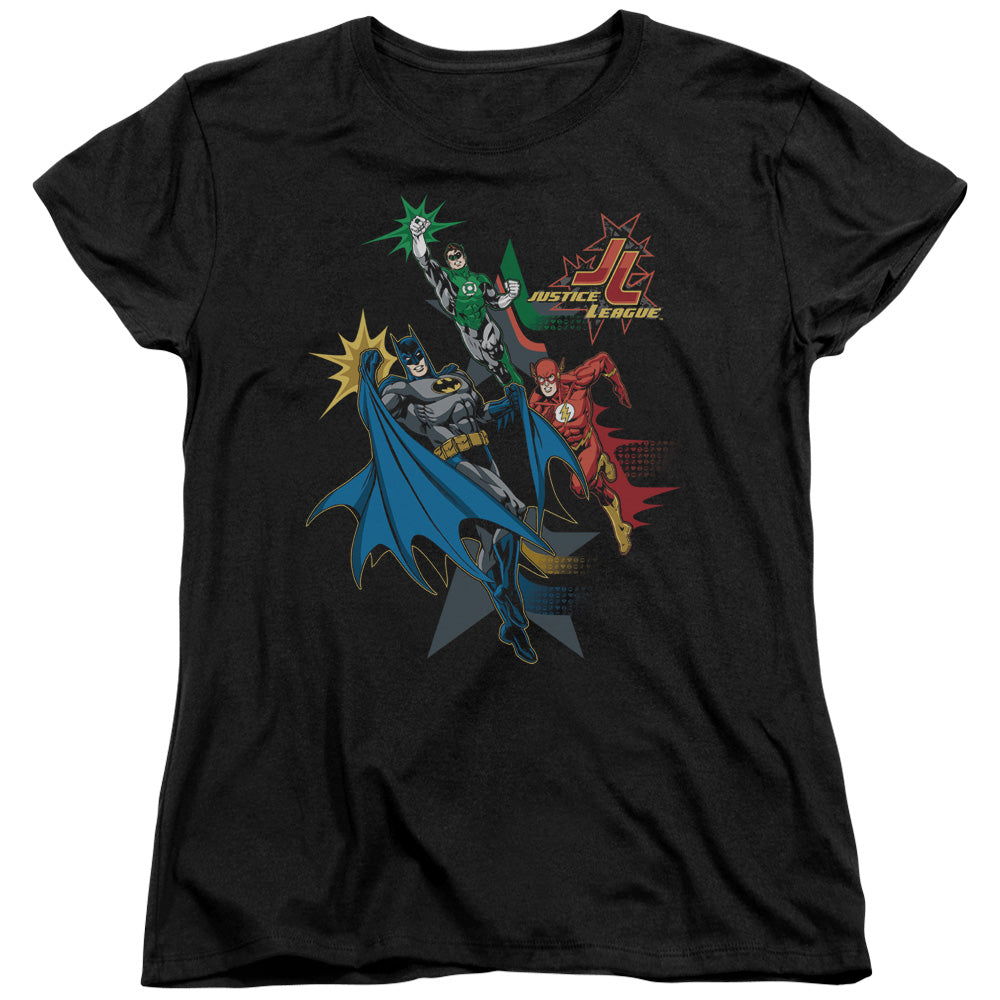 Jla - Action Stars - Short Sleeve Womens Tee - Black T-shirt