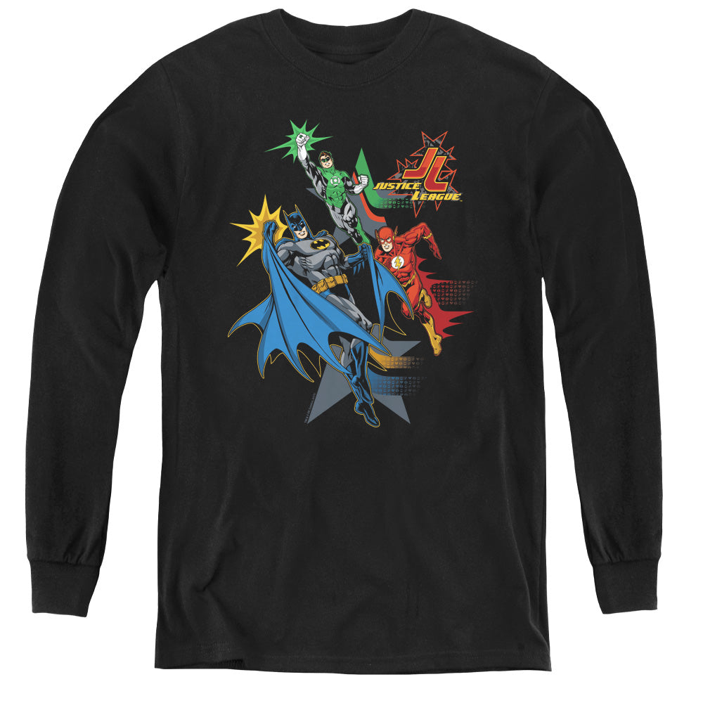 Jla - Action Stars - Youth Long Sleeve Tee - Black