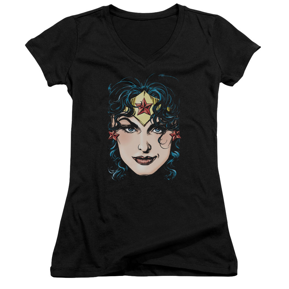 Dco Jla - Wonder Woman Head-junior V-neck - Black