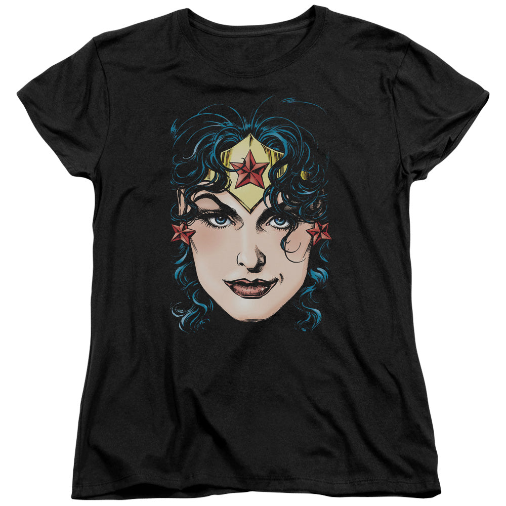 Dco Jla - Wonder Woman Head - Short Sleeve Womens Tee - Black T-shirt