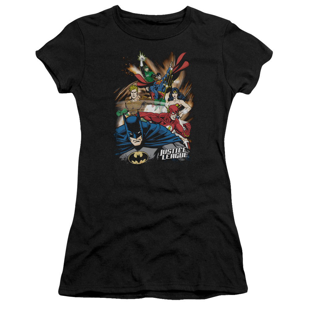 Jla - Starburst - Short Sleeve Junior Sheer - Black T-shirt