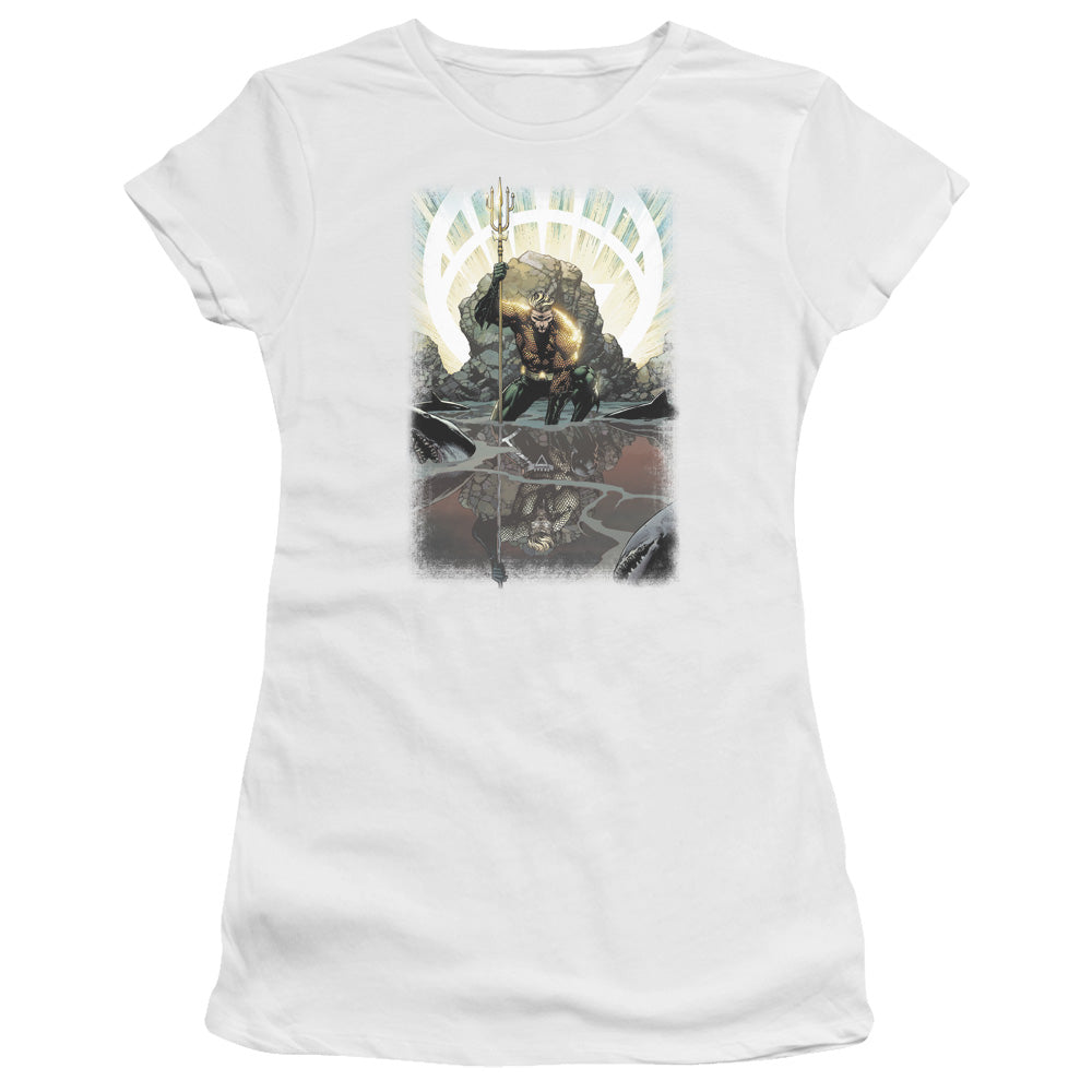 Jla - Brightest Day Aquaman - Short Sleeve Junior Sheer - White T-shirt