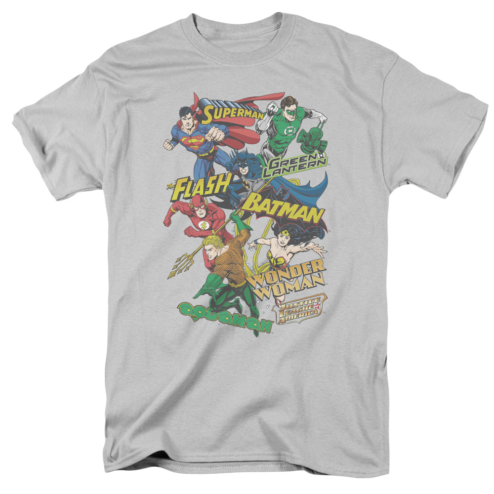 Jla - Justice Collage - Short Sleeve Adult 18/1 - Silver T-shirt