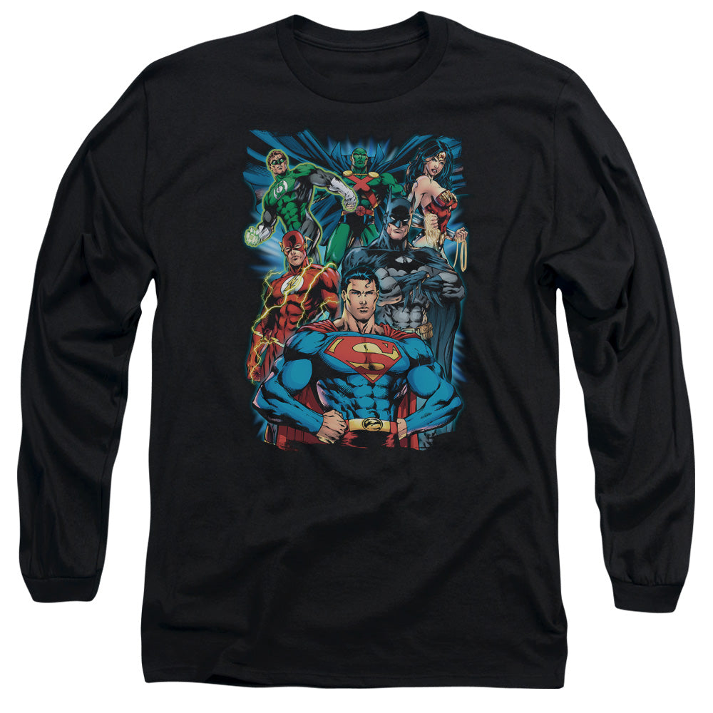 Jla - Justice Is Served - Long Sleeve Adult 18/1 - Black T-shirt