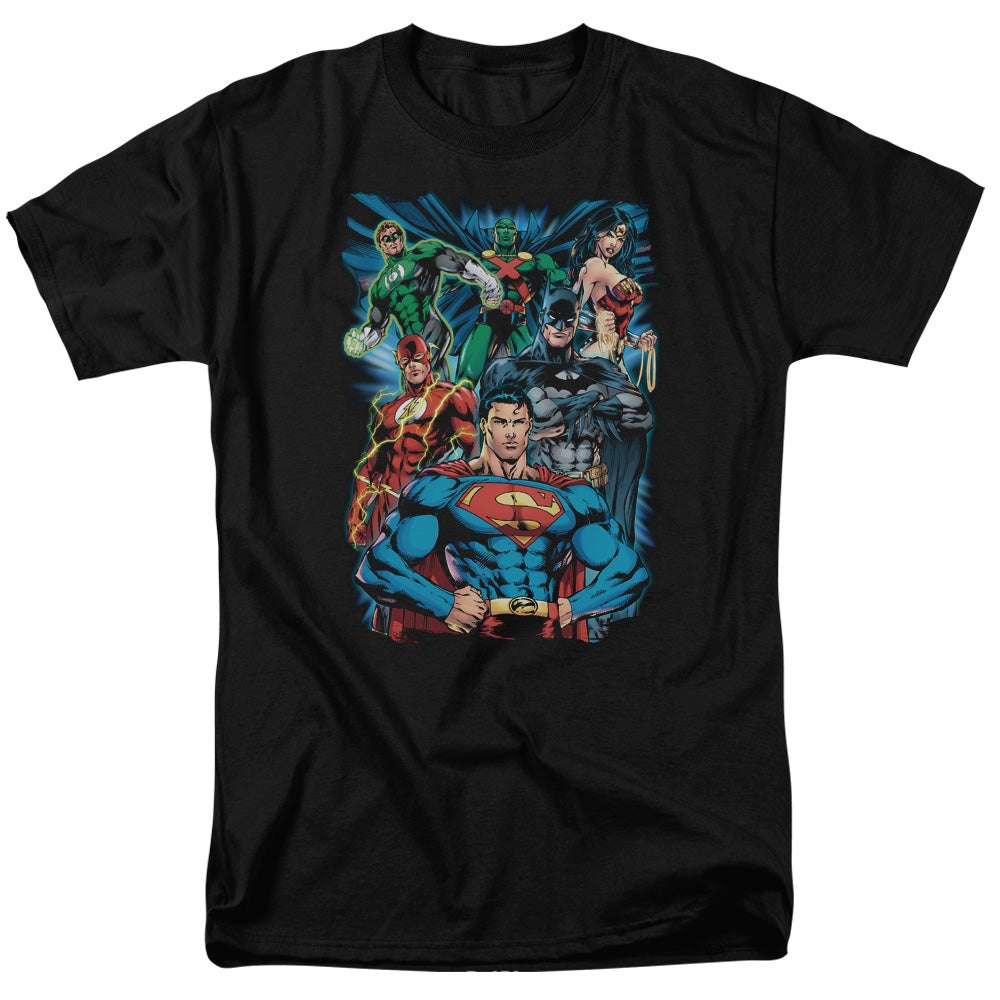 Jla - Justice Is Served - Short Sleeve Adult 18/1 - Black T-shirt