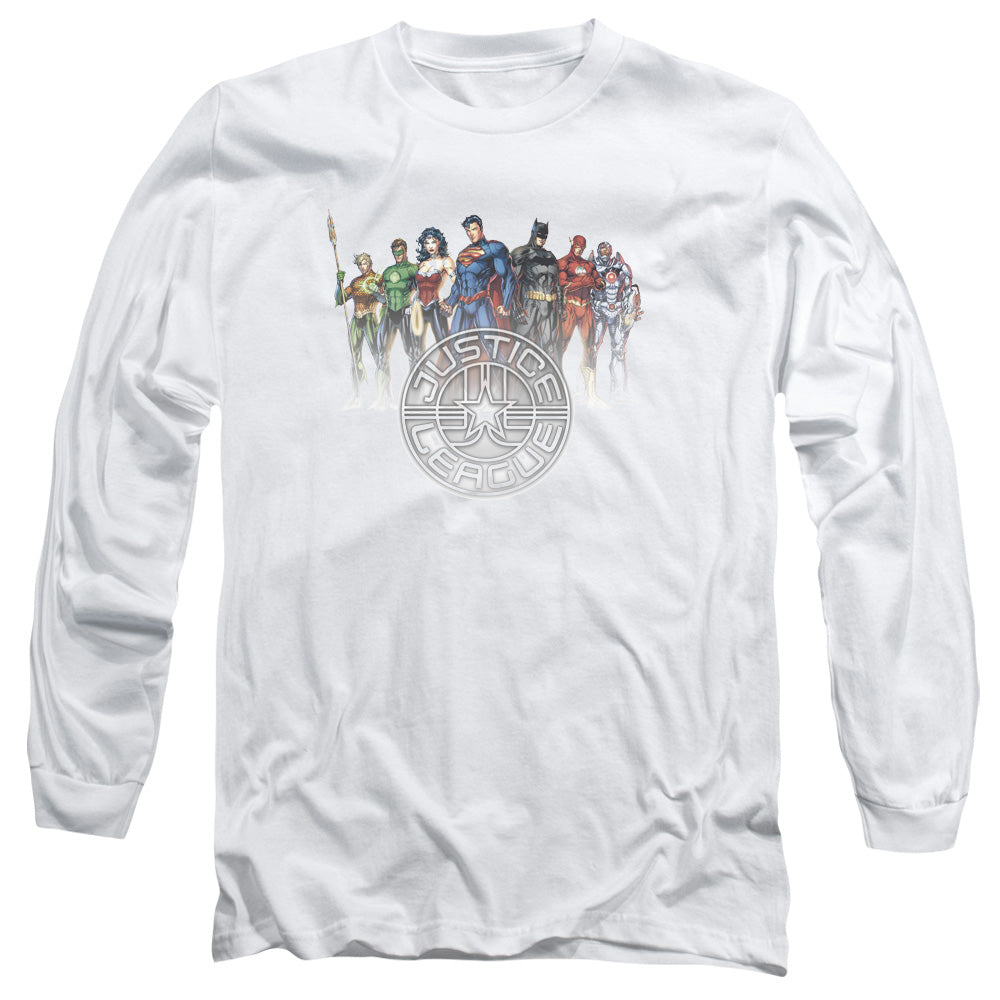 Jla - Circle Crest - Long Sleeve Adult 18/1 - White T-shirt