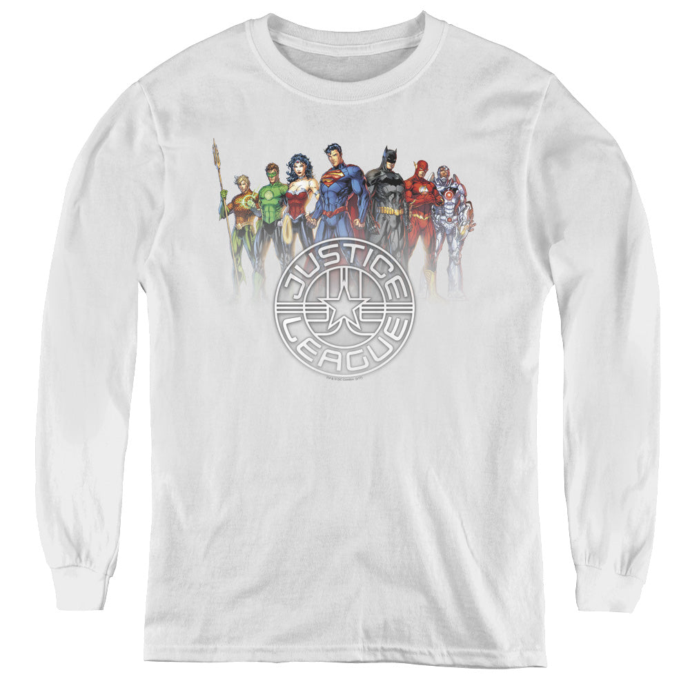Jla - Circle Crest - Youth Long Sleeve Tee - White