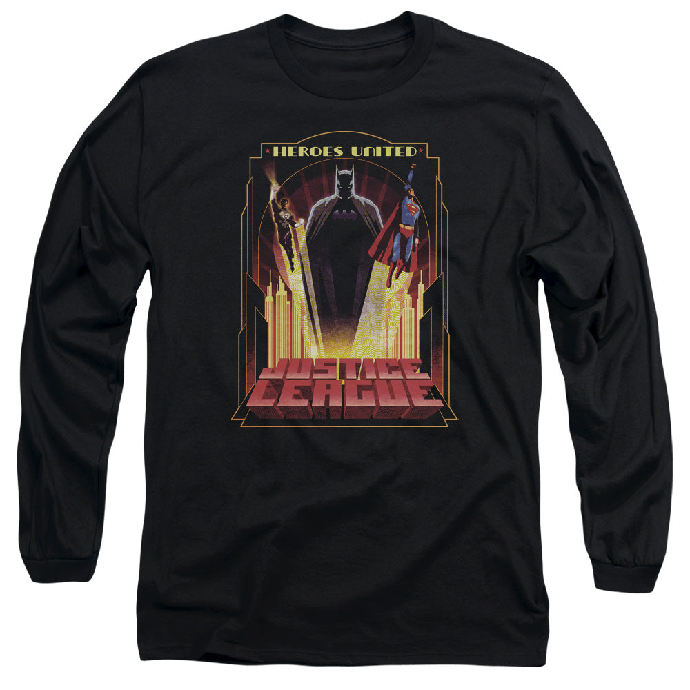 Jla - Heroes United - Long Sleeve Adult 18/1 - Black T-shirt