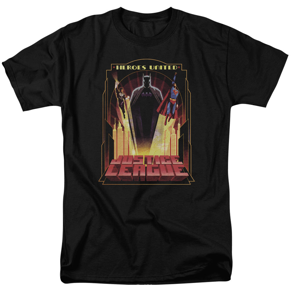 Jla - Heroes United - Short Sleeve Adult 18/1 - Black T-shirt