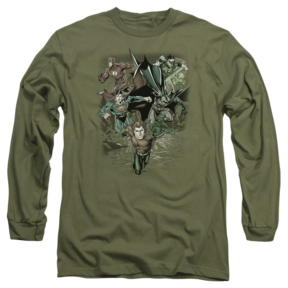 Jla - Spacing Out - Long Sleeve Adult 18/1 - Military Green T-shirt