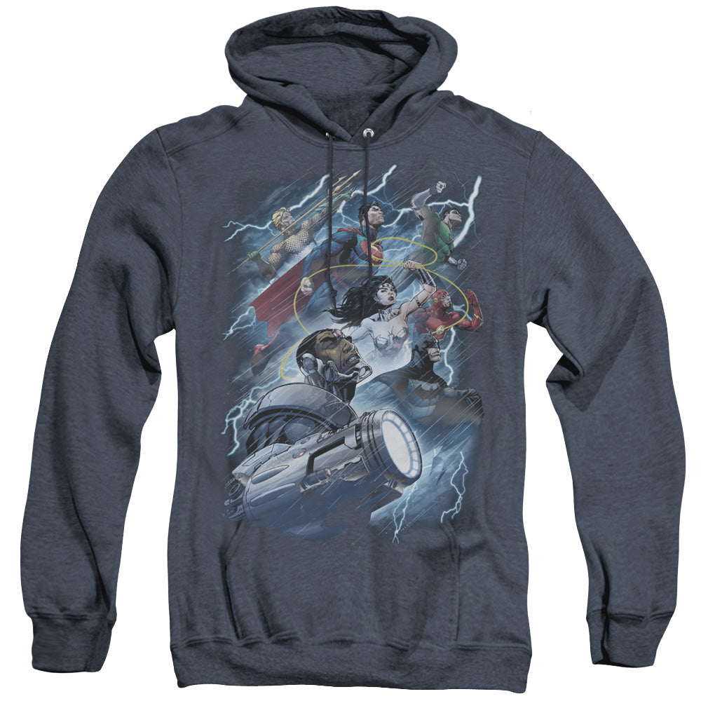 Jla - Ride The Lightening - Adult Heather Hoodie - Navy