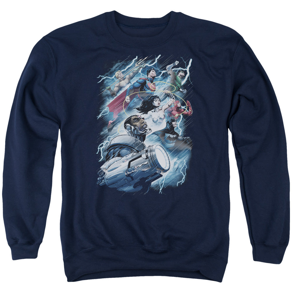 Jla - Ride The Lightening - Adult Crewneck Sweatshirt - Navy