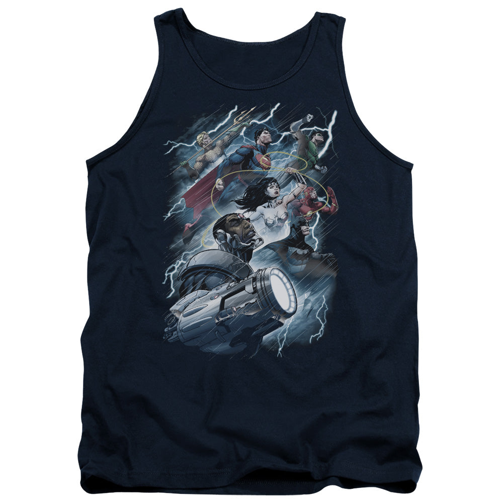 Jla - Ride The Lightening - Adult Tank - Navy